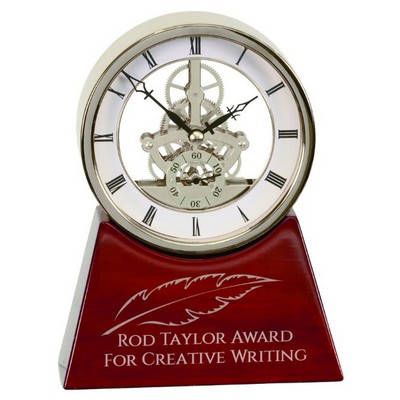 7 1/4" Executive Silver & Rosewood Piano Finish Clock