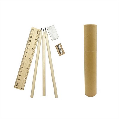 Kraft Paper Round Barrel Pencil and Ruler Set