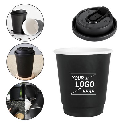 10oz Black Double Wall Insulated Hot Coffee Paper Cup
