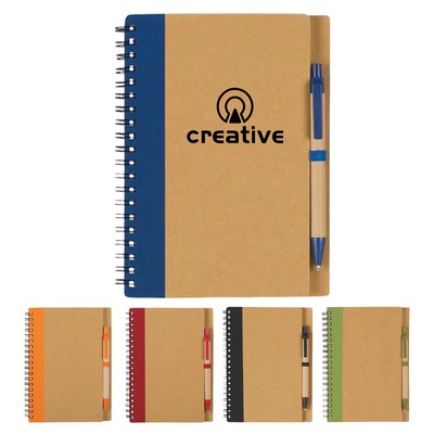 Eco Kraft Spiral Notebook With Pen