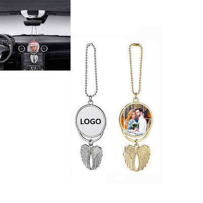 Custom Car Hanging Ornament Metal Round Angel Wings Pendant