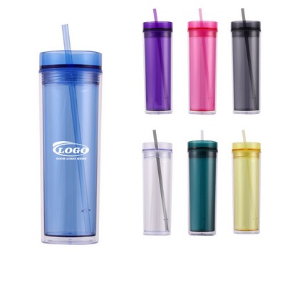16oz Double-Walled Plastic Straw Cup