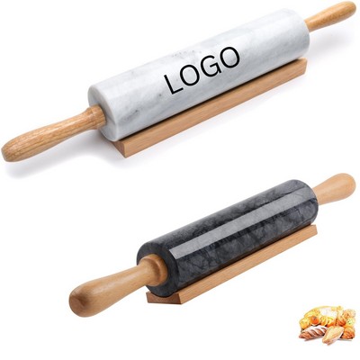 25'' Elegant Marble Rolling Pin with Wooden Handles & Cradle