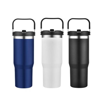 30 Oz. Mannitok® Thermos Tumbler with Carry Handle & Flip Straw