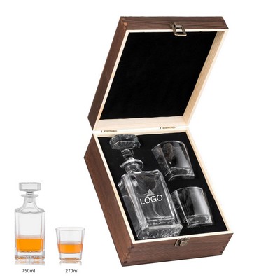 Whiskey Decanter Glasses Wooden Gift Box Set