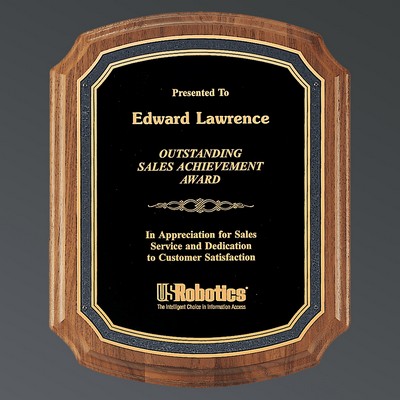 Genuine American Walnut Scalloped w/Textured Black Brass Plate/Florentine, Large (9"x12")