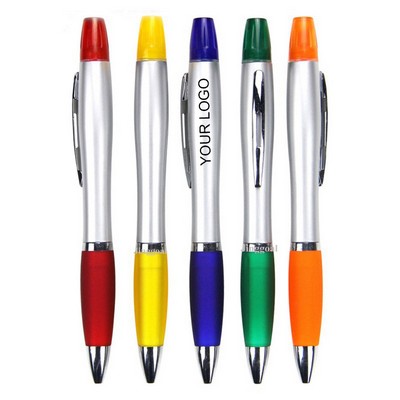 Dual Tip Twist Ballpoint Pen Highlighter Pen