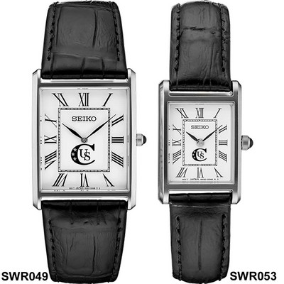 Seiko Men's Rectangular Case Black Leather Strap Watch