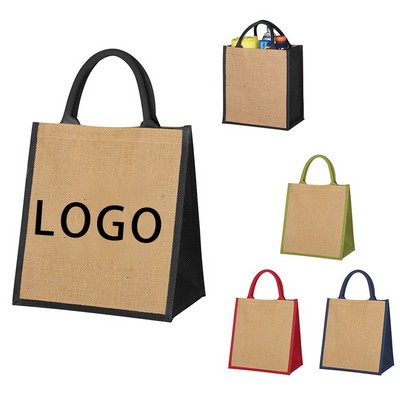 24" Pure Natural Jute Beige Gift Tote Bag with Hook Closure