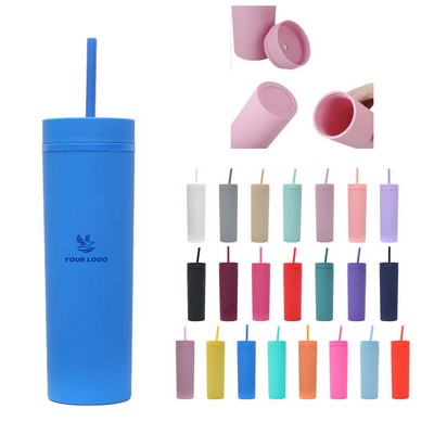 Double Wall Matte Finishing 16Oz Plastic Straw Tumbler