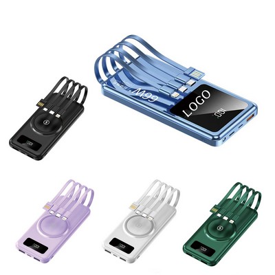 10000mAh 66W Quick Charge Power Bank with Integrated Cables