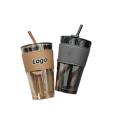 Stylish Glass Water Cup with Straw and Protective Sleeve