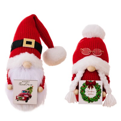 Christmas Plush Pom Knit Hat Wooden Sign Rudolph Gnome Figurine Decor