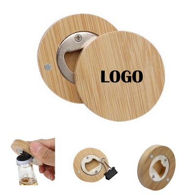 Round Magnetic Bamboo Bottle Opener