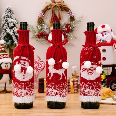 Christmas Knitted Wine Bottle Cover Gradient Color Santa Snowman Reindeer Knitted Wine Sleeve