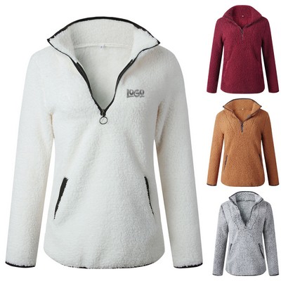 Winter Women's Fuzzy Long Sleeve Zipper Jacket