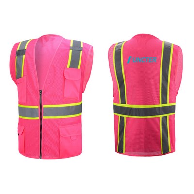 Mesh Fabric Safety Vest w/Reflective Stripes