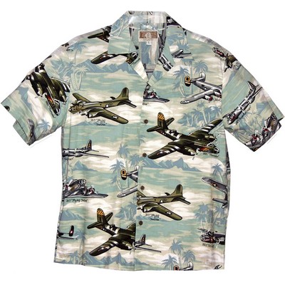 Hawaiian Tropical Military Print Shirt Airplanes Circa WWII