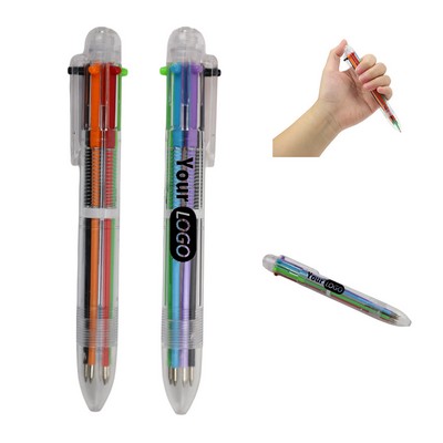6-in-1 Multicolor Transparent Barrel Retractable Ballpoint Pens