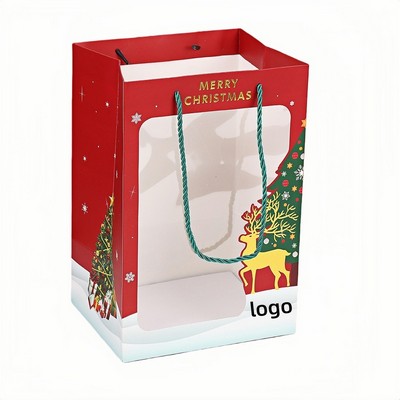 Festive Christmas Santa Print Gift Bag for Candies Apples and Holiday Favors
