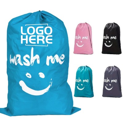 Smiley Foldable Drawstring Oxford Laundry Bag