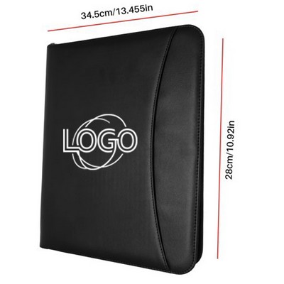 Business Leather Folder Zippered Closure Portfolio
