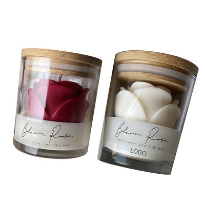 Valentine's Day Rose Glass Cup Scented Candle for Romantic Home Decoration