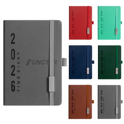 A5 PU Leather 2026 Weekly & Monthly Planner Daily Schedule Notebook W/ Pen Sleeve & Strap