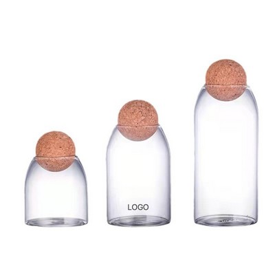 Spherical Cork Stopper Glass Sealing Jar Kitchen Storage Canister Coffee Bean Tea