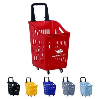 60L Shopping Cart with Wheels Supermarket Rolling Basket