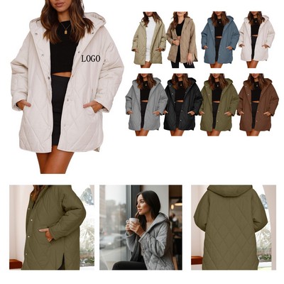Diamond Quilted Hooded Winter Jacket