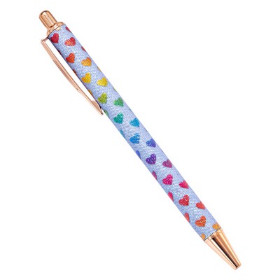 Luxury Leather Wrapped Metal Click Pen Sparkling Glitter Accents
