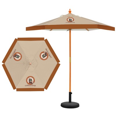 7' Wooden Market Umbrella With Valence