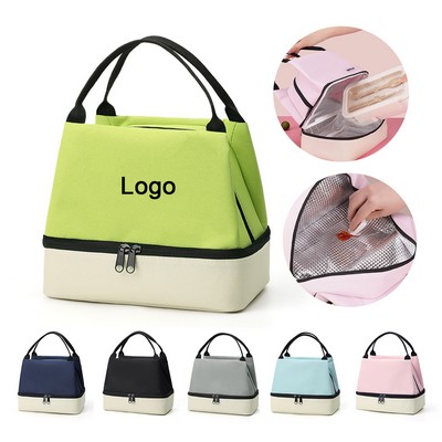 Color Block Dual Layer Insulated Lunch Tote
