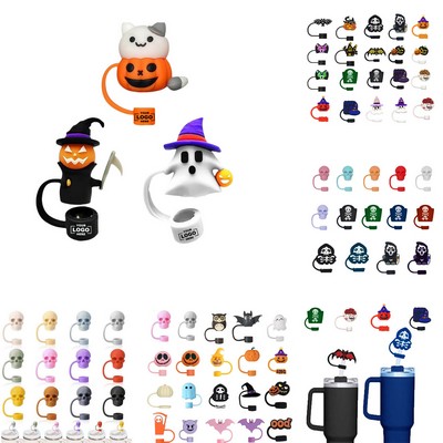 Halloween Silicone Straw Topper - Reusable 3D Ghost Skeleton Dust Cap