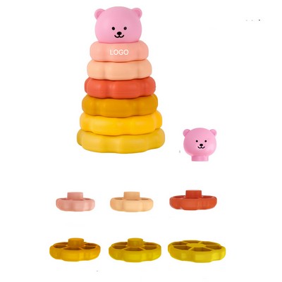 Montessori Silicone Stacking Toy Set Food-Grade Teething Donuts & Flowers Early Educational