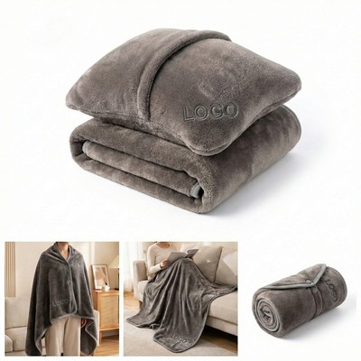 Multipurpose 3-In-1 Flannel Shawl Blanket Pillow