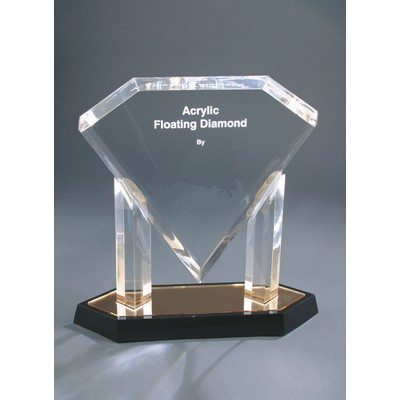 Floating Diamond Acrylic Gold Reflective Award w/ Black Base - 11-3/4"
