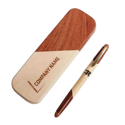Two-Tone Wooden Fountain Pen Corporate Gift Set