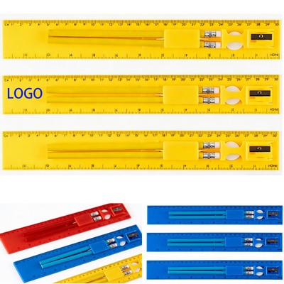 Professional 12" Multi-Functional Ruler Set With Pencil Sharpener