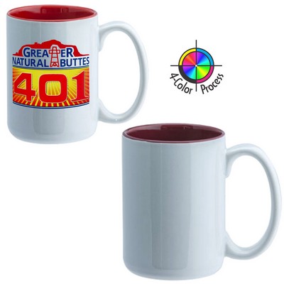 15 Oz. White & Maroon Two Tone El Grande Mug - Dishwasher Safe - 4 Color Process