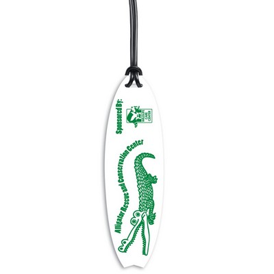 Screen Printed Poly Write-on Tag w/ Flexible Plastic Loop Strap (5.5"x1.625") Surfboard Shape