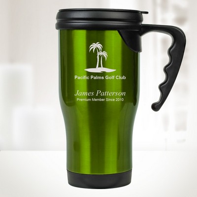 14 Oz Green Stainless Steel Travel Mug w/ Handle