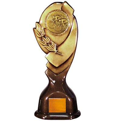 Stock Classic 12" Trophy with a 2" Bicycling Coin with Engraving Plate