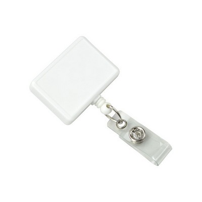 Custom Rectangle Plastic Clip-On Badge Reel (White)