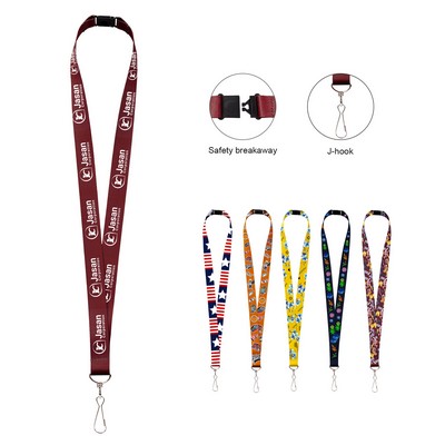 3/4" Full Color Polyester Lanyard W/ J Hook And Breakaway