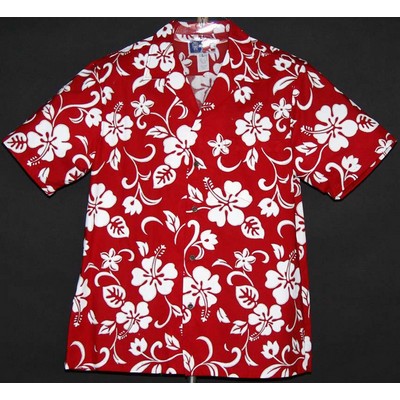 Hawaiian Tropical Print Red Cotton Shirt - DEEP INVENTORY