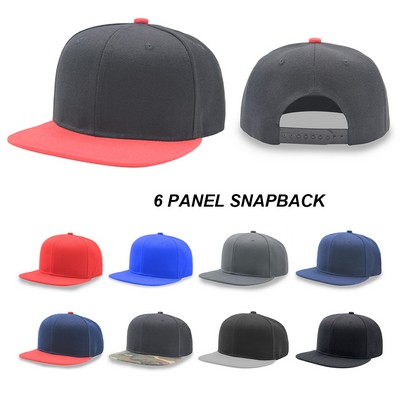 6 Panel Flat Bill Snapback Cap