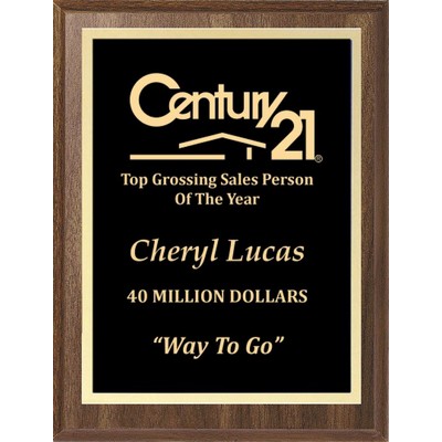 Economy Walnut Finish Plaque with Black Plate Series, 7"x9"