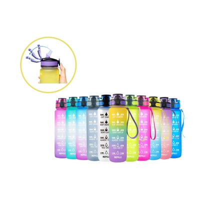 32oz Leakproof Water Bottle with Time Marker & Straw